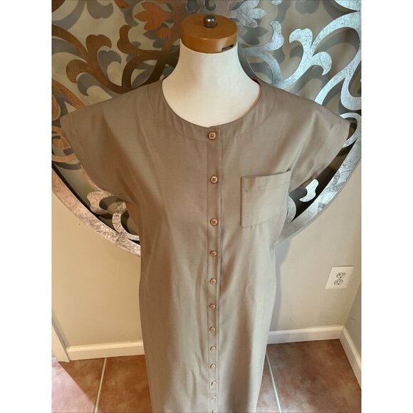 Charles Alan Dress Size 10 Womens Midi Khaki Buttons Vintage Short Sleeve - Picture 4 of 12